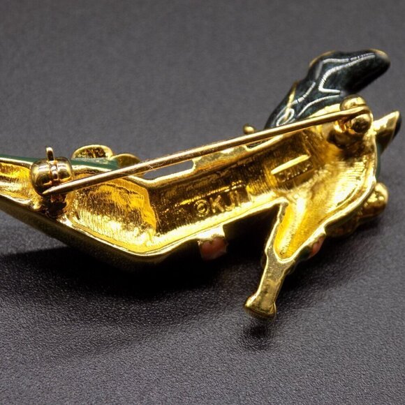 Vintage KJL Kenneth Jay Lane Shoe Heel Brooch Calla Lilly Green Enamel Pink - Picture 4 of 7